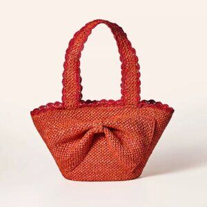Kate Spade X Target Raffia Bow Tote Bag Red Straw Double Handle